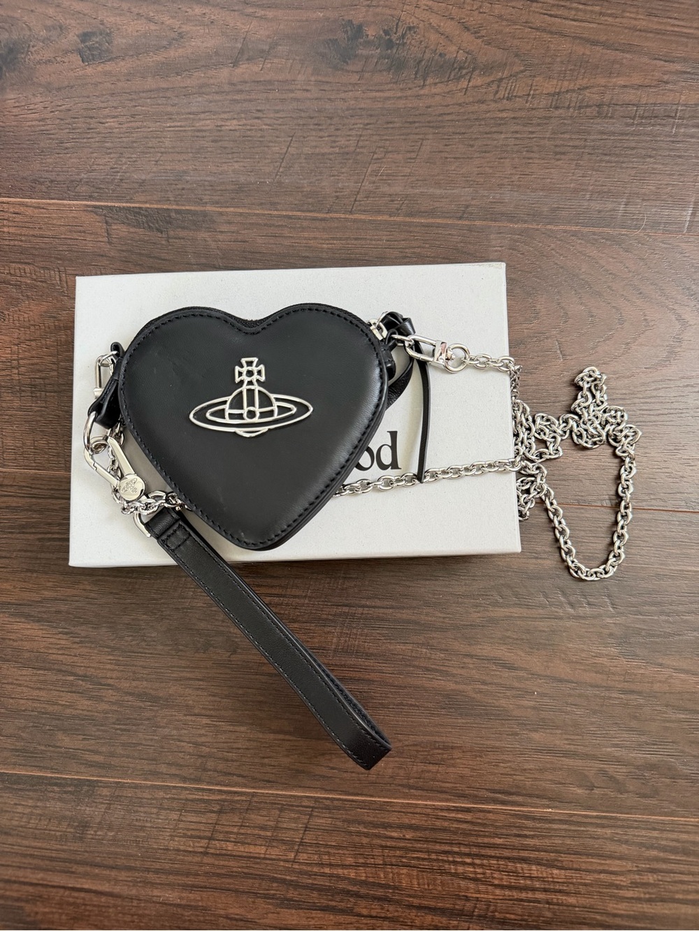 Vivienne Westwood Black Heart Leather Crossbody with Silver Orb